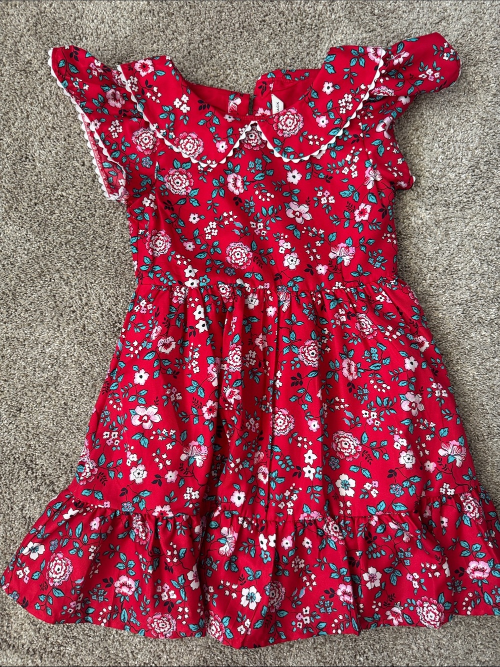 Janie and Jack Red Floral Ruffle Dress with Scalloped Collar
